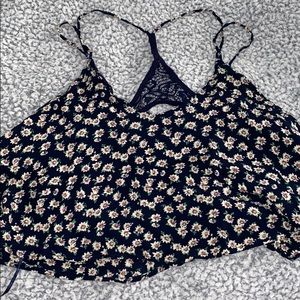 blue with flower crop top